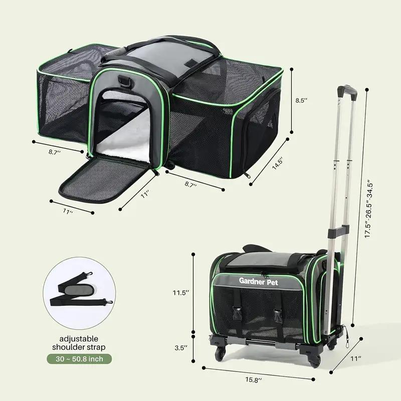 Expandable 6-Side Mesh Pet Carrier with Wheels – Foldable, Portable & Airline-Approved for Cats & Small Dogs