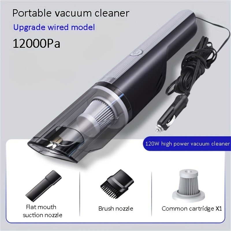 Wired Car Vacuum Cleaner with Strong Suction & HEPA Filter (12V – Red/Silver)
