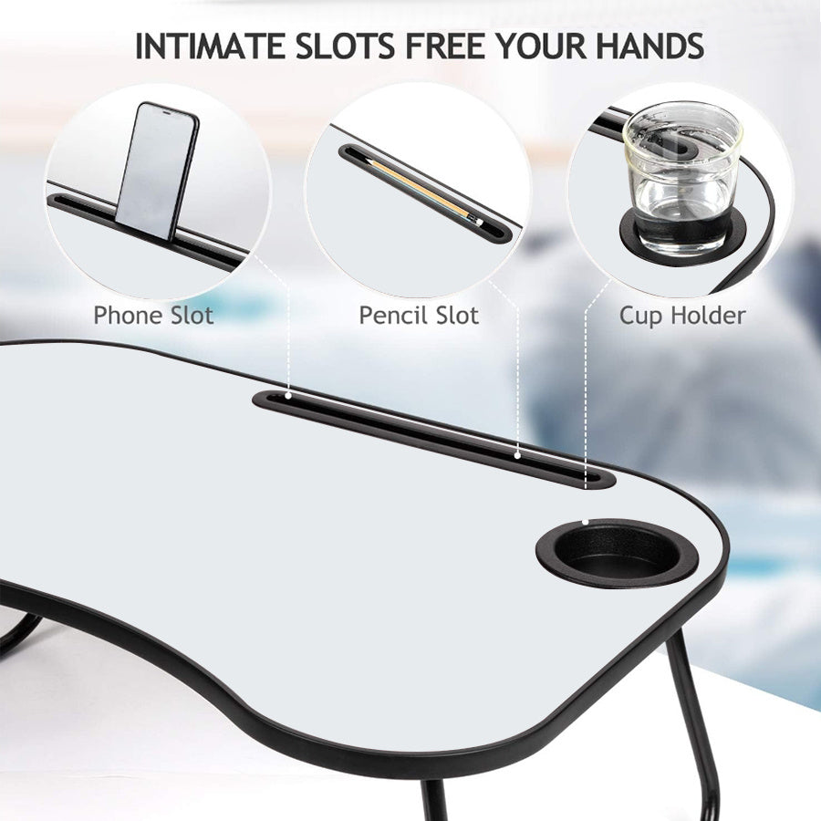 Portable Laptop Bed Desk – Foldable Lap Desk with Cup Holder