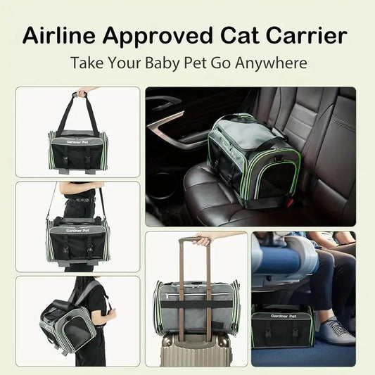 Expandable 6-Side Mesh Pet Carrier with Wheels – Foldable, Portable & Airline-Approved for Cats & Small Dogs
