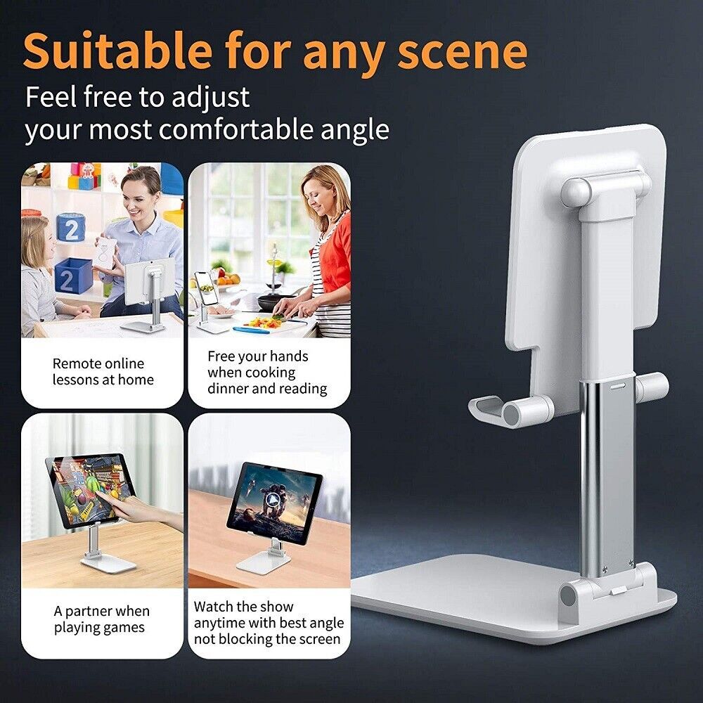 Foldable Phone & Tablet Stand – Adjustable Angle, Stable Desk Holder (Black / White)