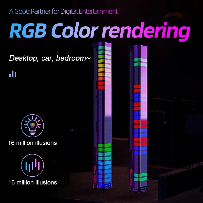 Close-up RGB LED Light Bars reacting to music beats with dynamic color effects.
