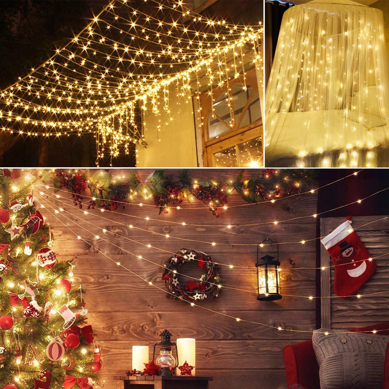 300 LED cascading curtain lights for Christmas decor