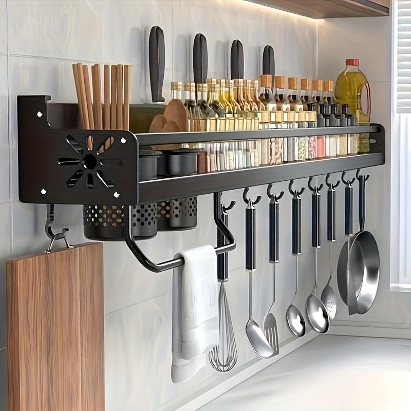 Wall-Mounted Cutlery & Spice Rack – Heavy-Duty Stainless Steel Kitchen Organizer (Black)