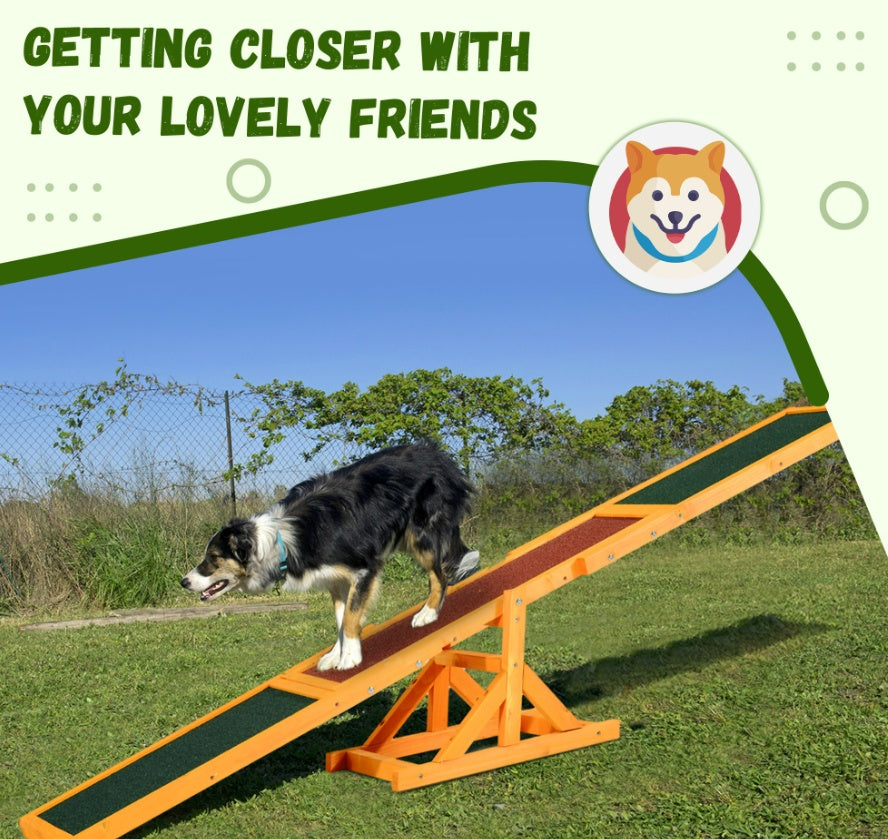 Wooden Dog Agility Seesaw – Weather-Resistant Training & Exercise Equipment (71")