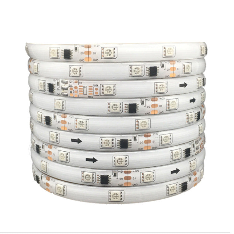 Close-up of soft bendable neon LED strip showing uniform diffuse lighting