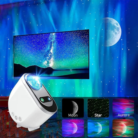 Aurora Borealis Star Projector Lamp | Northern Lights, Stars & Moon (White)
