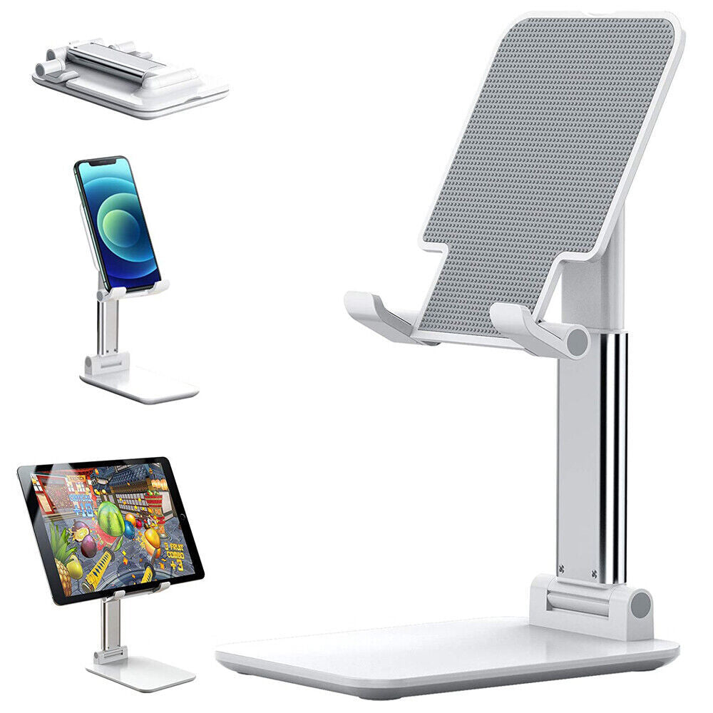 Foldable Phone & Tablet Stand – Adjustable Angle, Stable Desk Holder (Black / White)