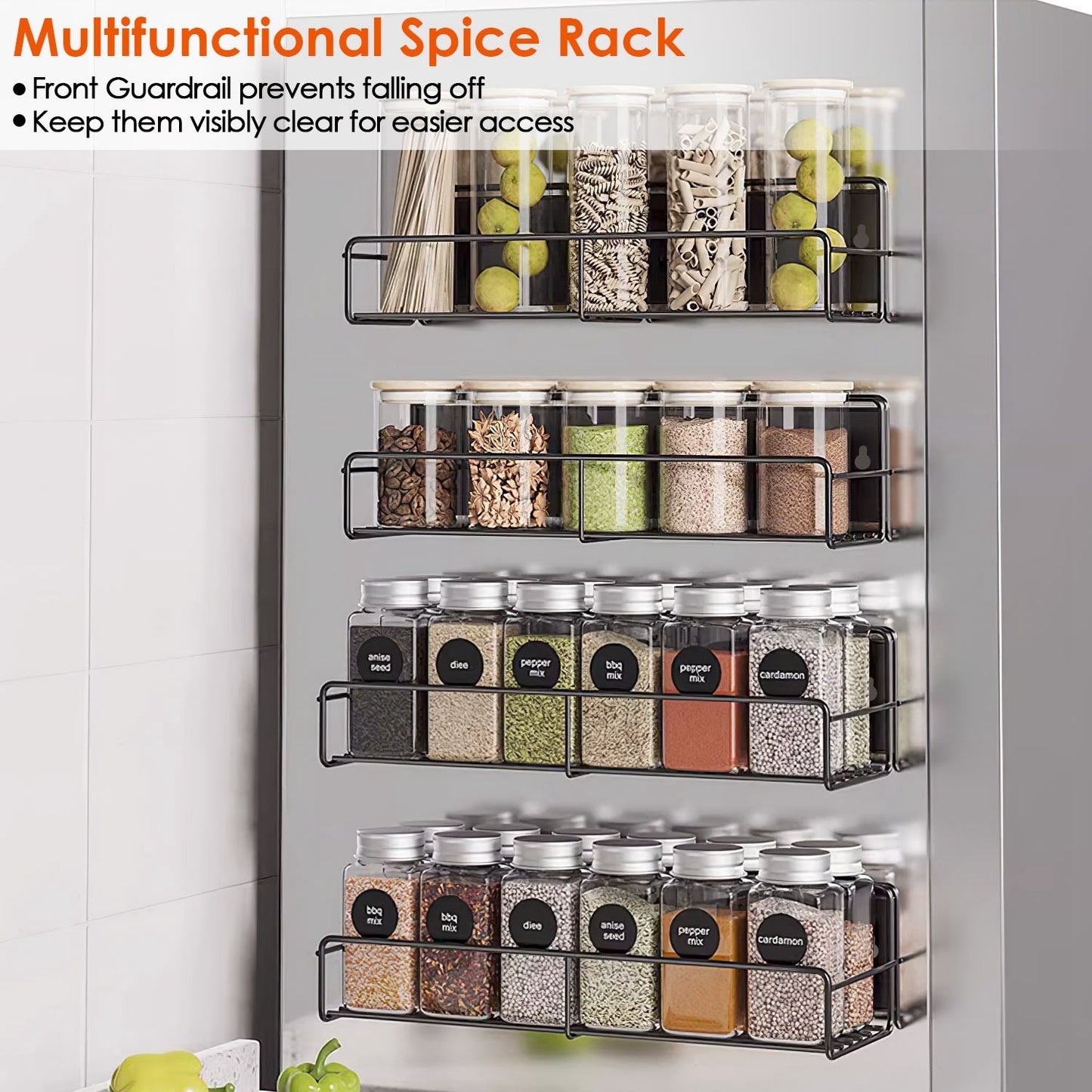 4-Pack Strong Magnetic Spice Rack Organizer