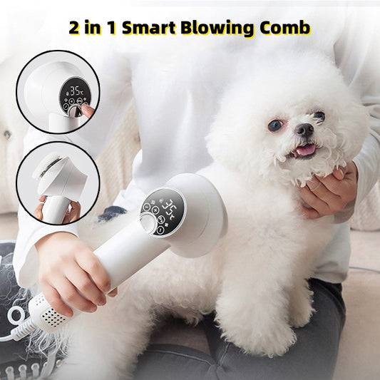 Smart Pet Hair Dryer & Grooming Comb – Silent, Fast-Dry, No-Heat Damage (White / Purple)