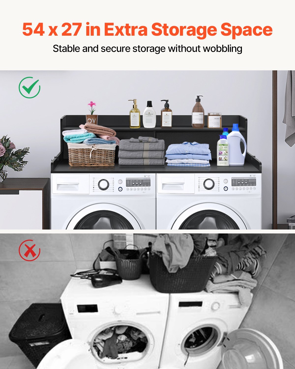 Washer & Dryer Countertop With Storage – 27.5" × 54" Wood Laundry Top With 2 Drawers