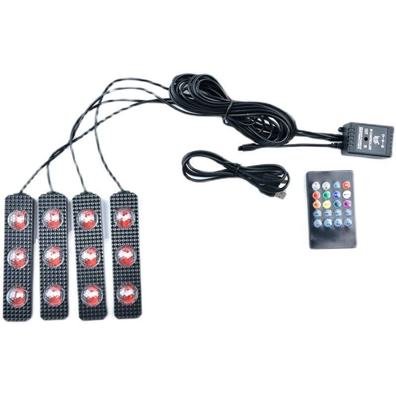 LED car footwell lights controlled via mobile app RGB color modes.
