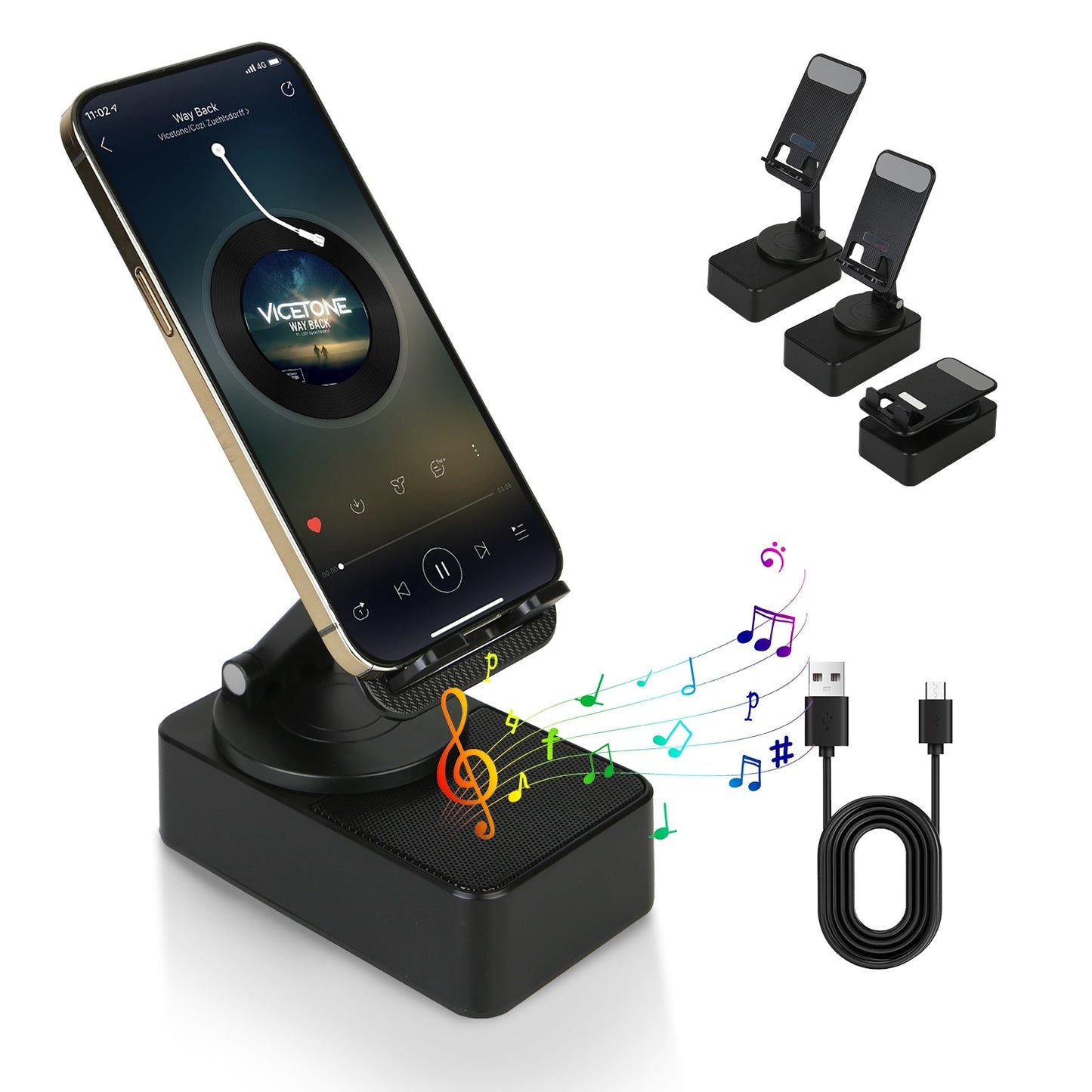 Foldable wireless speaker phone stand with RGB light and power bank